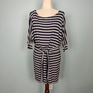 Vince short sleeve grey navy striped dress M